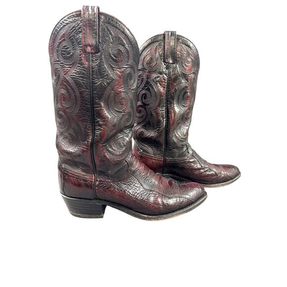 Vintage 90s Dan Post Ostrich Leg Cowboy Boots Mens 10.5 D Vintage Black Cherry main image 5